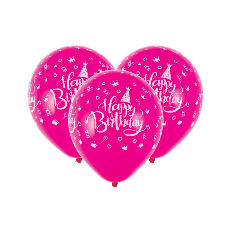 Baloane de petrecere fucsia cu text Happy Birthday
