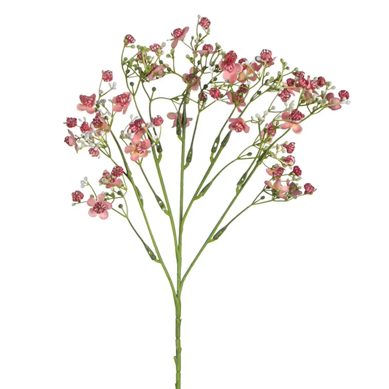 Ramura artificială verde cu flori roz, 50 cm, decorativă – poza 3