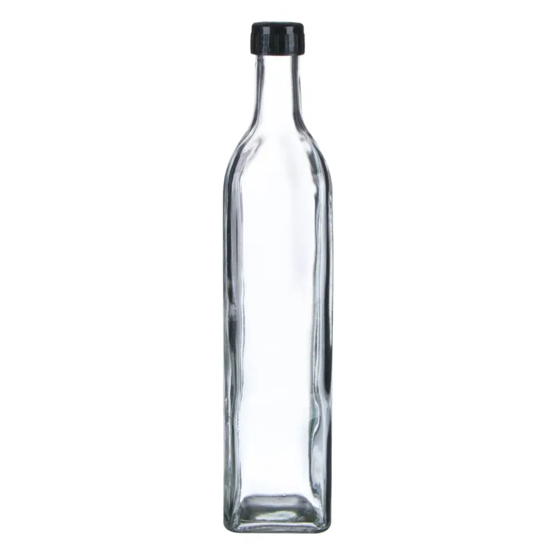 Recipient din sticlă transparentă pentru ulei 250ml cu capac negru