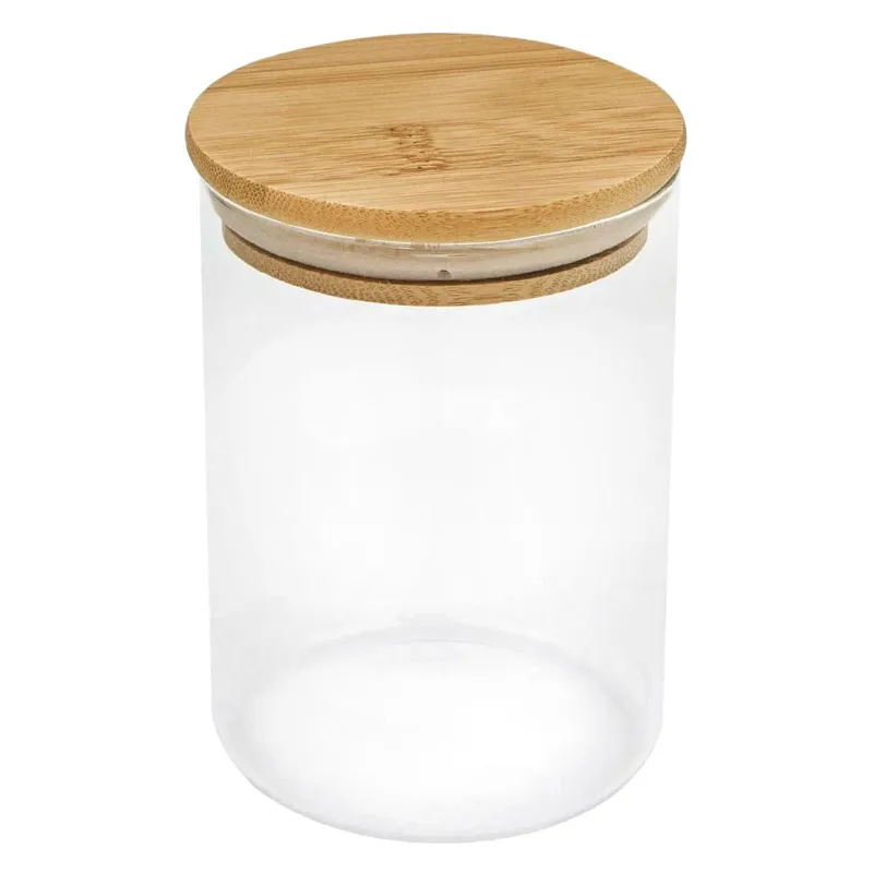 Borcan de depozitare din sticlă transparentă cu capac din bambus 500 ml