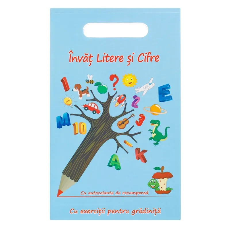 Carte educativă cu autocolante pentru învățarea literelor și cifrelor