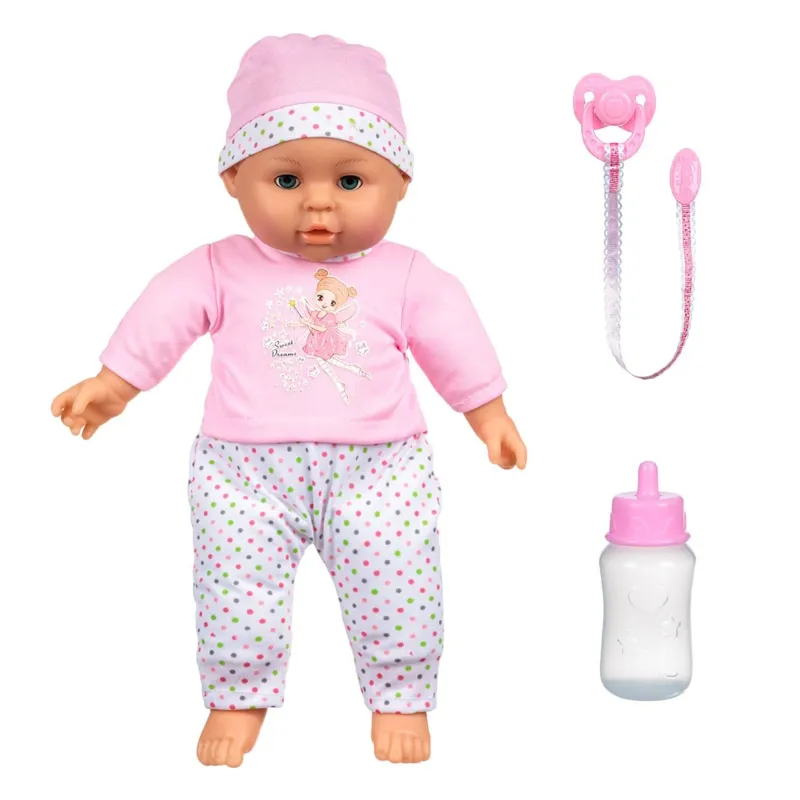 Păpușă Bebeluș cu Suzeta și Sunet, 38 cm, Roz