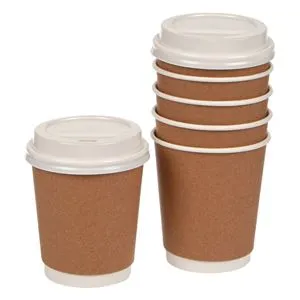 Pahare de Carton Kraft cu Capac, Set 10 buc, 300 ml