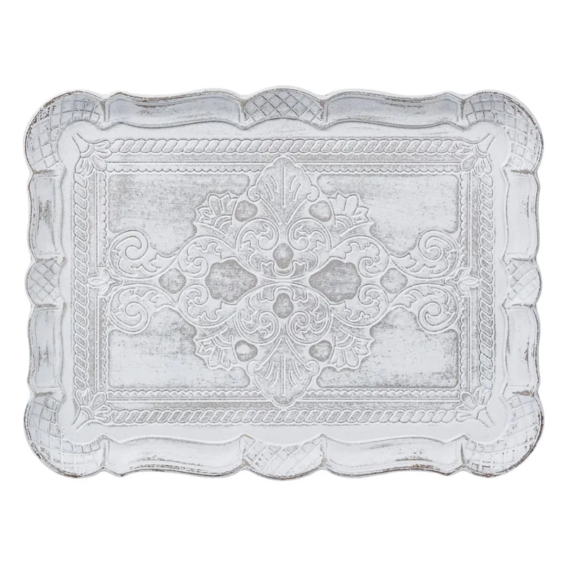 Platou decorativ din lemn, alb, finisaj brushed, 30x23 cm