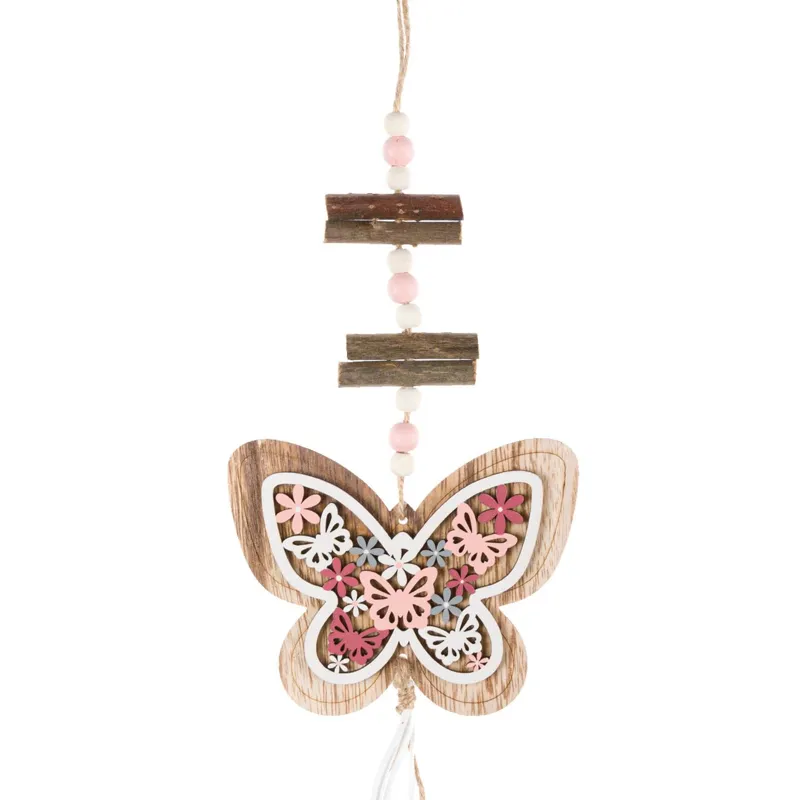 Decoratiune de Lemn Suspendabilă Fluture cu Margele