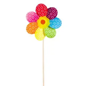 Moară de vânt decorativă, 7 petale, Lemn, Multicolor, 56cm