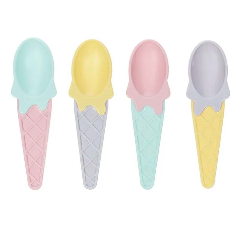 Linguri pentru inghetata din plastic, forma de cornet, culori pastel, 4 buc, 12x3cm