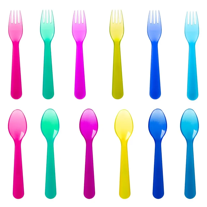 Set Linguri și Furculițe Reutilizabile 12 Bucăți, 16cm, Culori Variate