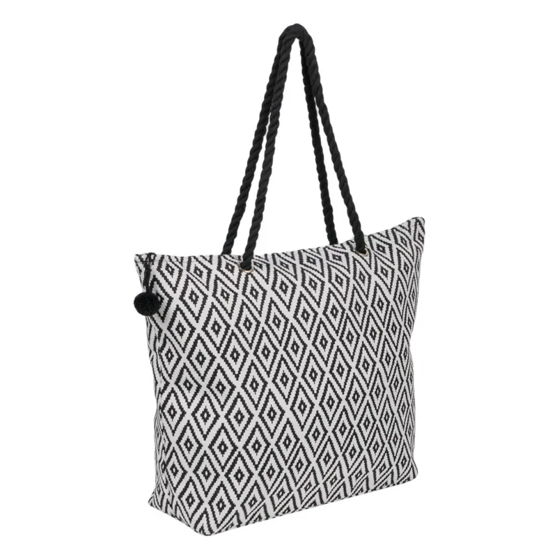 Portfard Negru Alb Model Aztec cu Pompon Negru 32x22cm