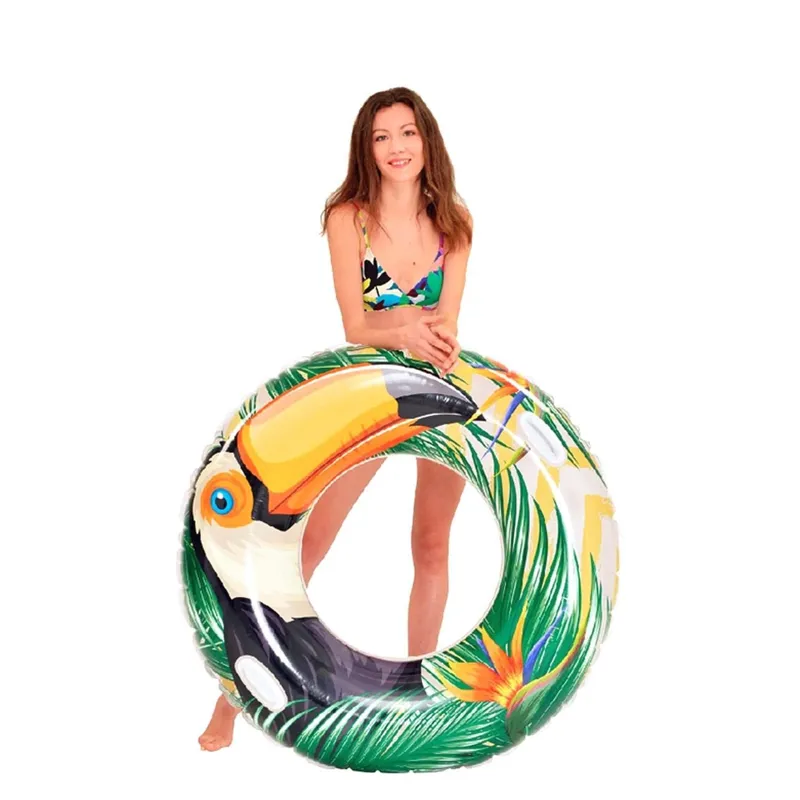 Colac gonflabil cu manere, 115 cm, multicolor, model Tucan sau Flamingo