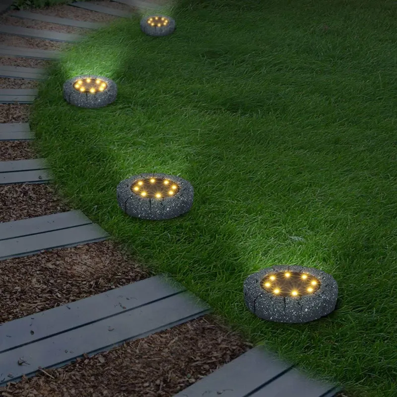 Lampă solară cu LED, Model piatră, 8 becuri, Ø11x2 cm