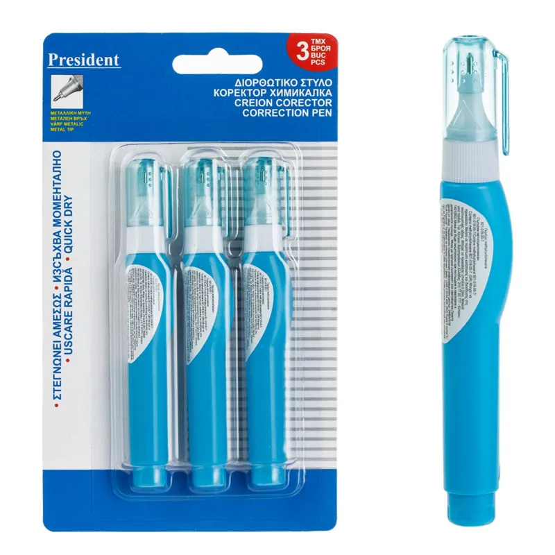 Set 3 Pixuri Corectoare cu Vârf Metalic, Albastru