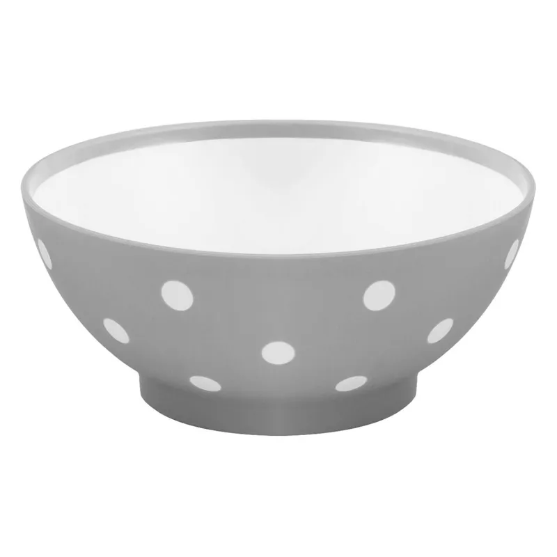 Bol rotund din plastic, 1.5L, Alb cu buline gri