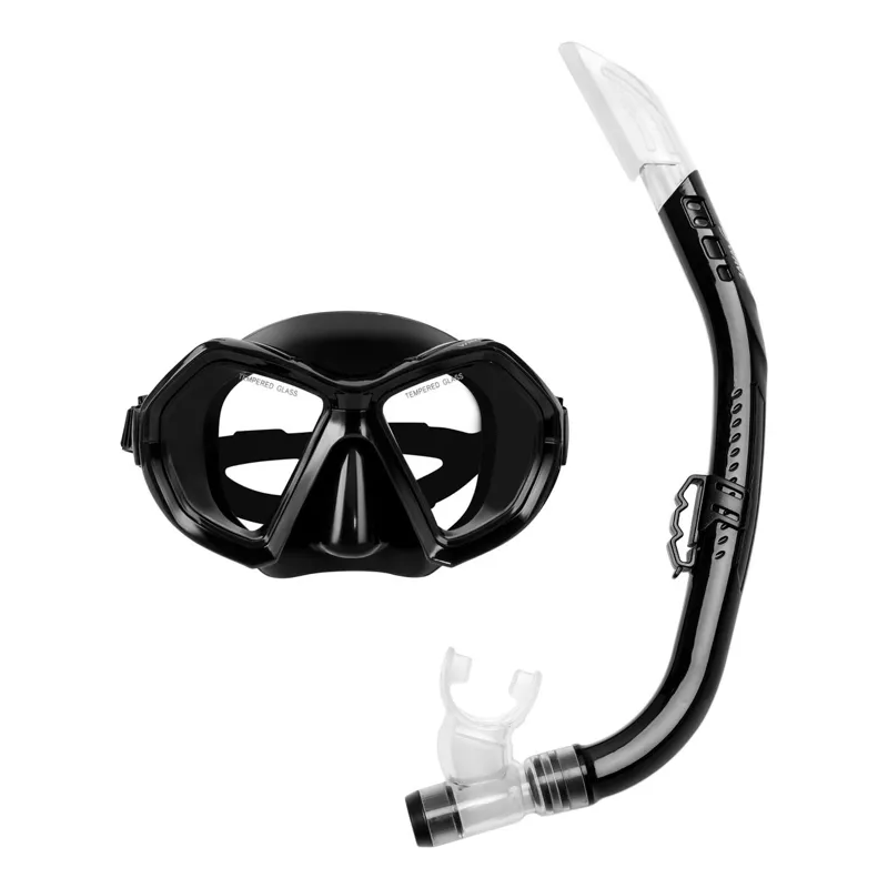 Set masca si tub de inot, Negru, Lentila mare, Silicon
