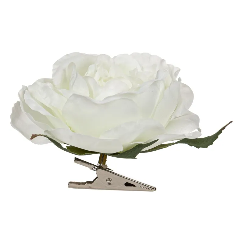 Floare Artificială Trandafir Albă cu Clips, Dimensiune 8cm