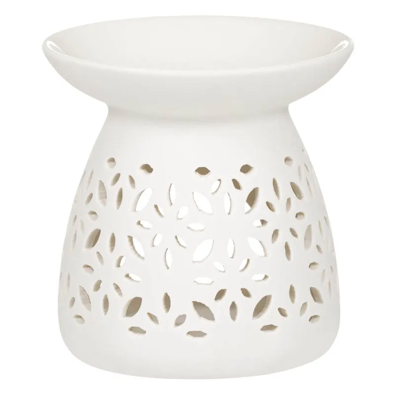 Suport pentru ulei parfumat, ceramic alb cu model, Ø11x11cm