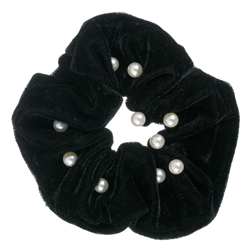 Elastic pentru Par Catifelat Negru cu Margele Albe
