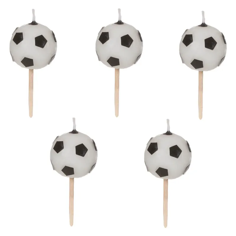 Lumanari pentru tort cu scobitori, Design Minge de Fotbal, 5 buc, 6 cm
