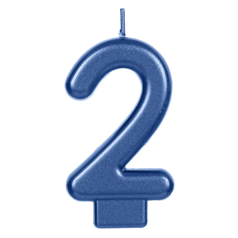 Lumanare cifra 2 metalizata albastra pentru tort