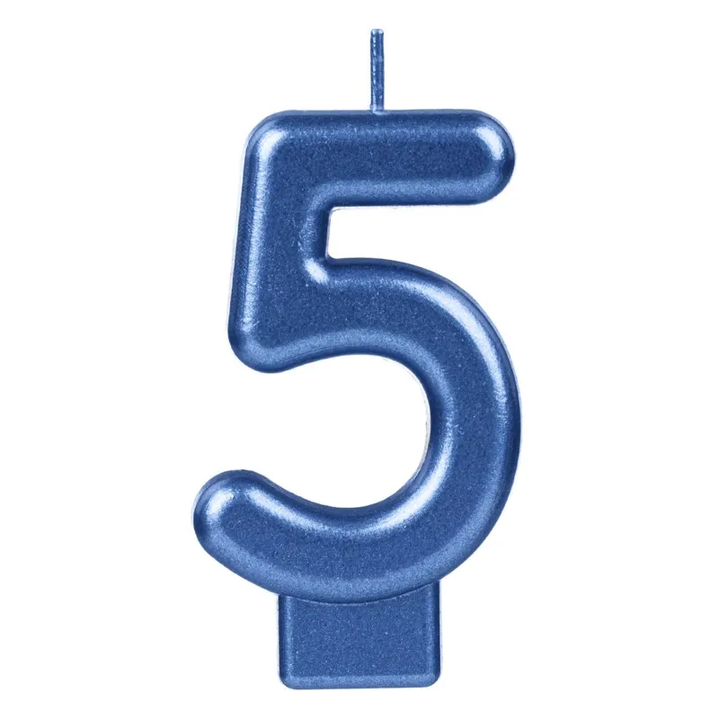 Lumanare Cifra 5 bleu metalizat pentru tort de ziua
