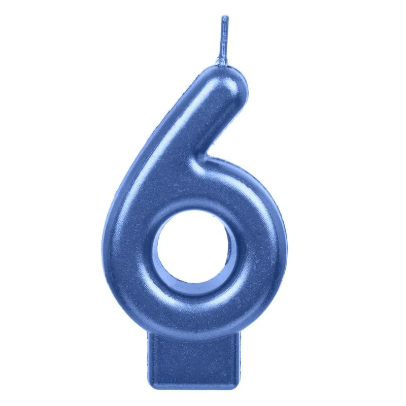 Lumanare cifra 6 pentru tort bleu metalizat