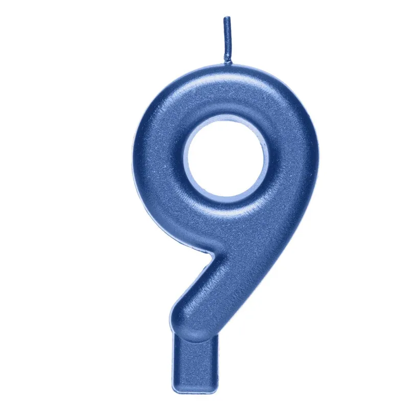 Lumanare cifra 9 bleu metalizat pentru tort
