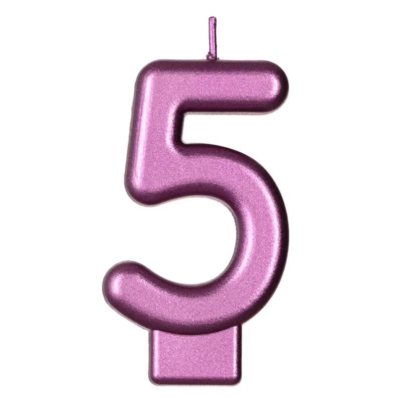 Lumanare cifra 5 pentru tort fucsia metalizat