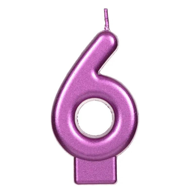 Lumanare cifra 6 pentru tort fucsia metalizat
