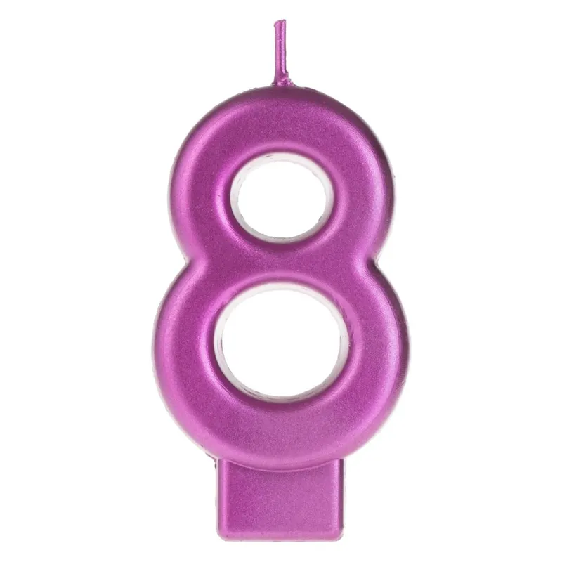 Lumanare cifra 8, Fucsia Metalizat, Inaltime 8 cm