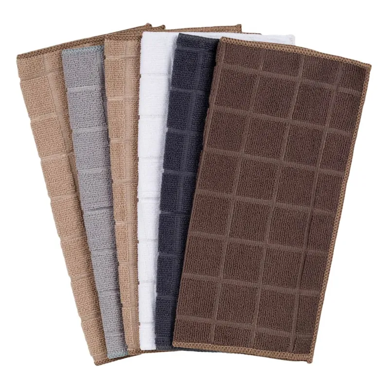 Prosoape de bucătărie cu microfibre, Set 6 buc, Bej și Gri cu carouri, 30x30cm