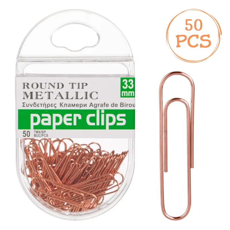 Agrafe metalice, 50 buc, 33 mm, Roz Auriu