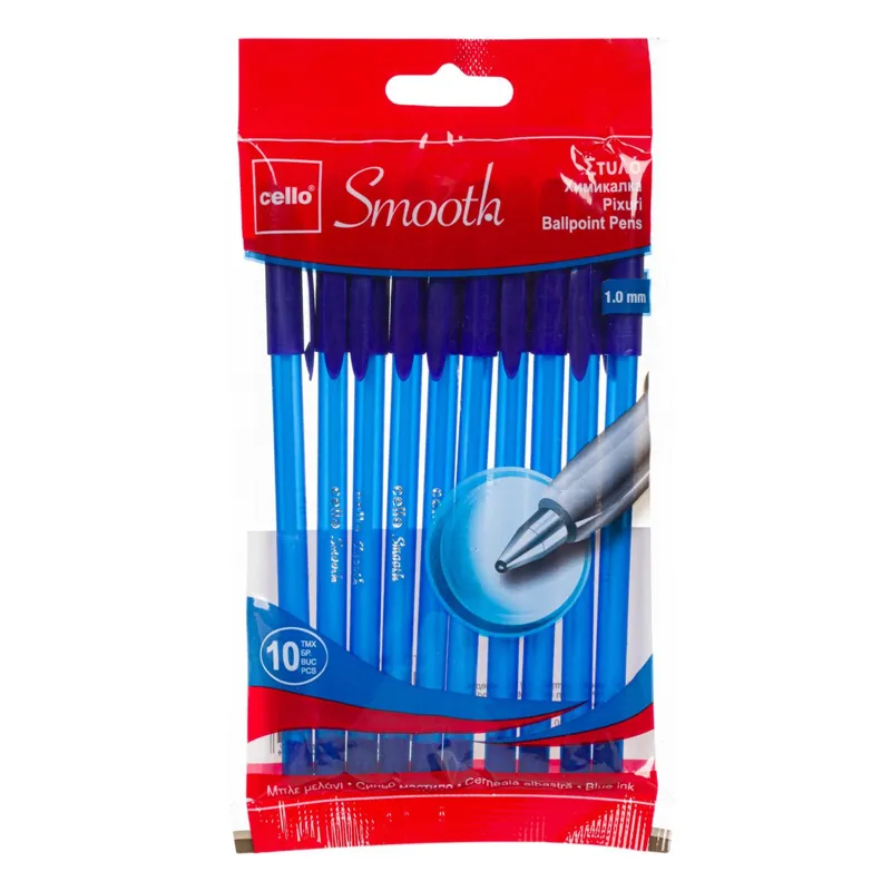 Set 10 pixuri ballpoint Smooth, vârf 1.0 mm, corp albastru