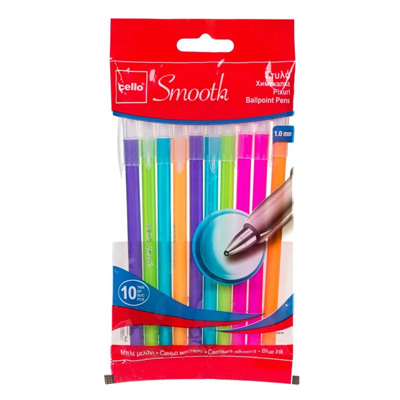 Set 10 pixuri ballpoint cu corp colorat și vârf de 1.0 mm