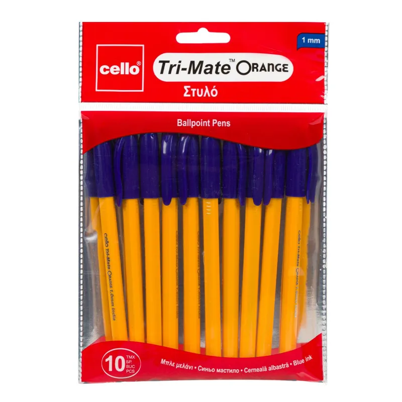 Set Pixuri Ballpoint Corp Galben Vârf 1.0mm Cerneală Albastră 10 bucăți