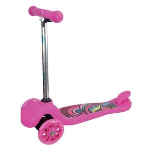 Trotineta cu 3 roti cu LED, culoare fucsia, ghidon reglabil