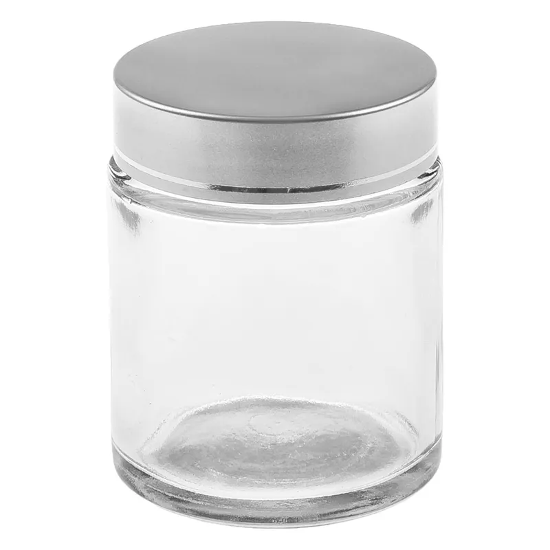 Borcan transparent din sticlă cu capac de aluminiu