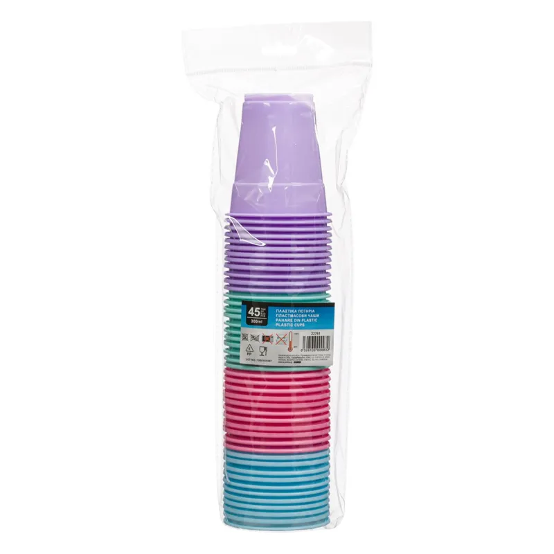 Set 45 de Pahare din Plastic, 300 ml, 4 Culori Pastelate – poza 4