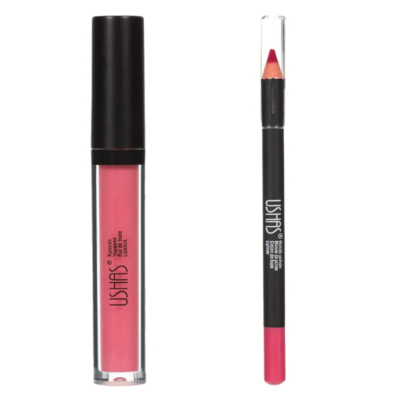 Luciu de buze mat si creion de buze, Set 2 buc, Roz pastelat, 3.8 ml