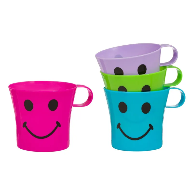 Set de pahare plastic cu maner emoji multicolor
