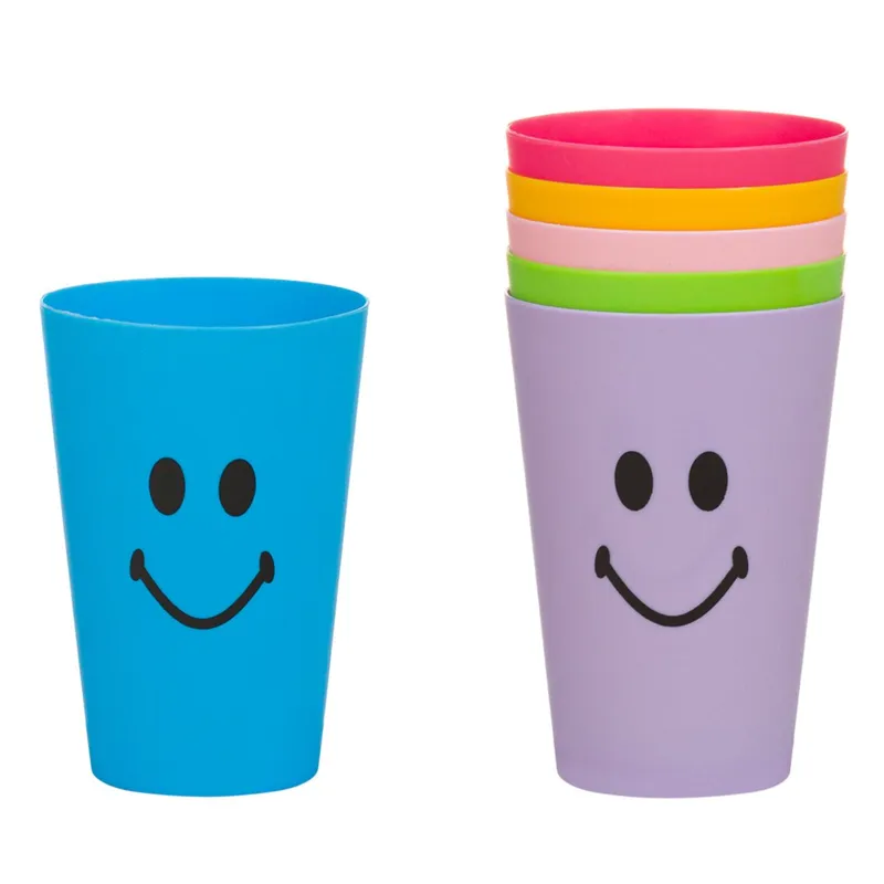 Set pahare din plastic reutilizabile cu emoji, 350 ml, multicolore