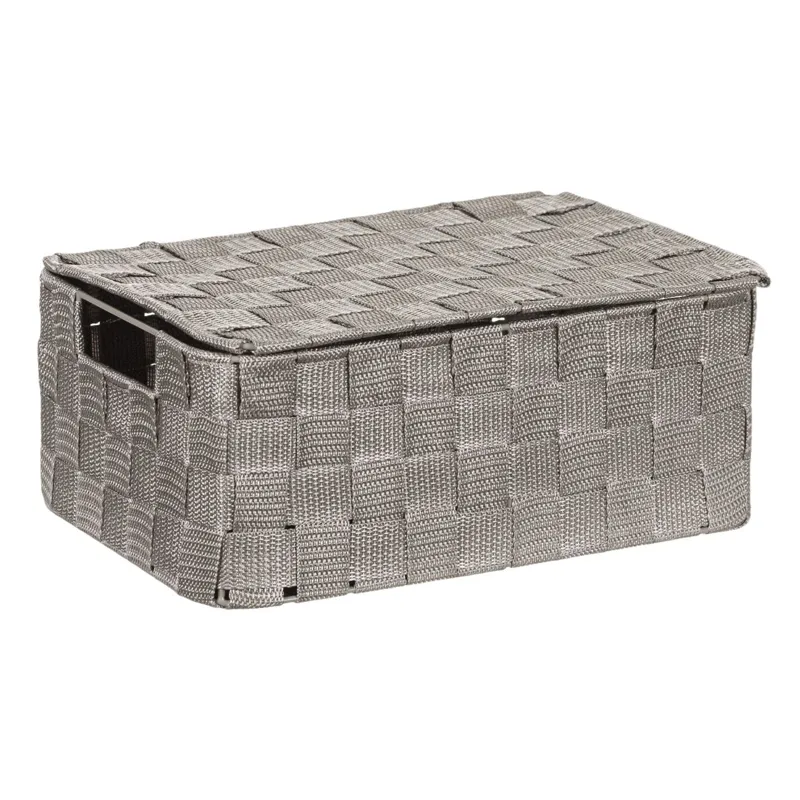 Cutie de depozitare impletita cu capac si manere, Gri, 30x20x12 cm