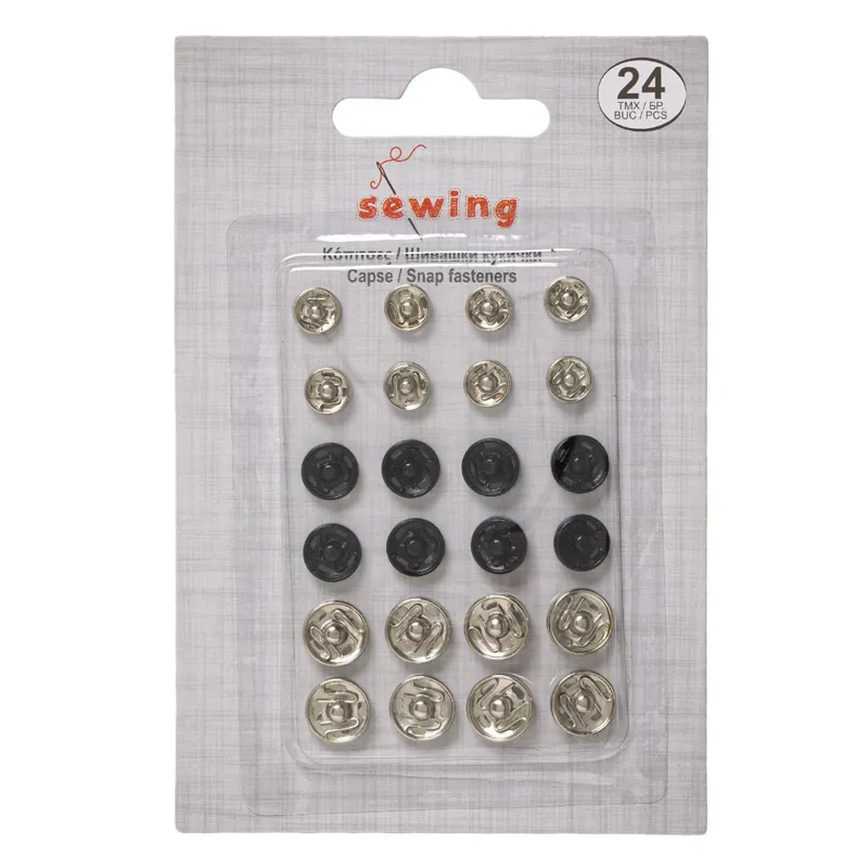 Capse metalice set 24 perechi argintiu negru dimensiuni multiple