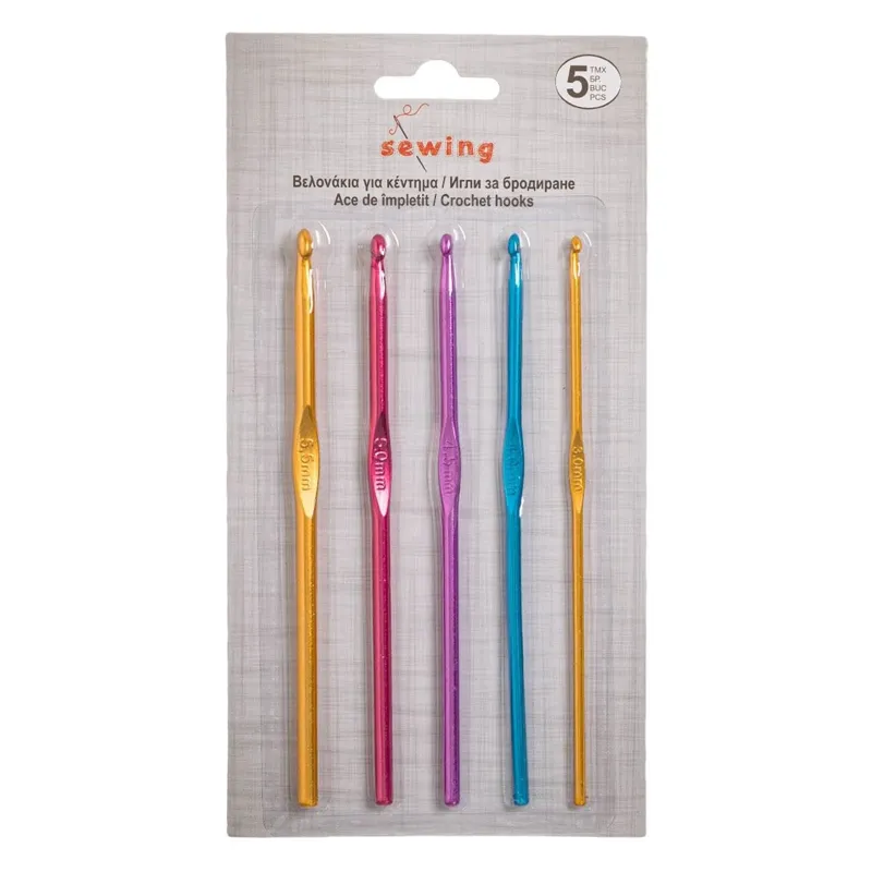 Set 5 Croșete Metalice Multicolore, 3.0-5.5 mm, 15 cm