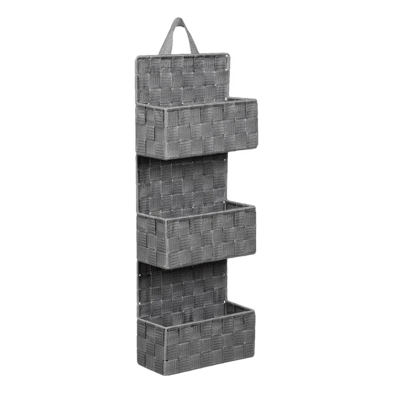 Cos de depozitare suspendabil, tip ratan, gri, 3 spatii, 21x9x56.5cm