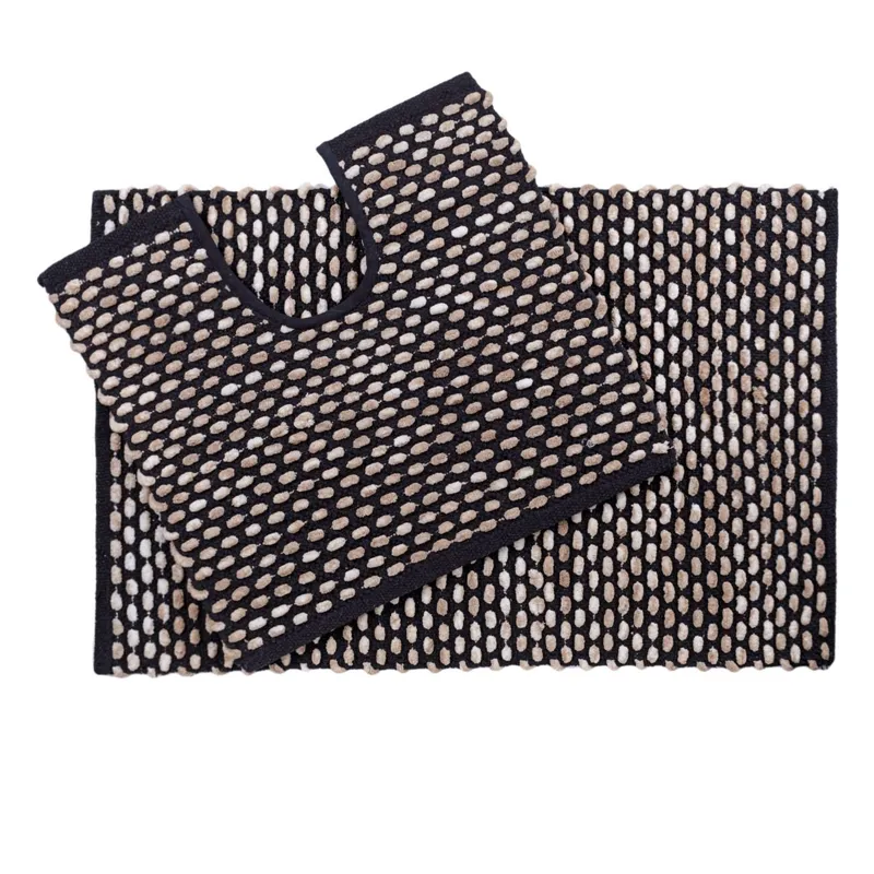 Set Covorase Baie Negru si Bej cu Model, 2 Bucati