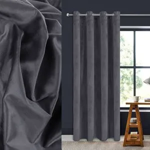 Perdea decorativă velvet gri cu inele, 140x260 cm