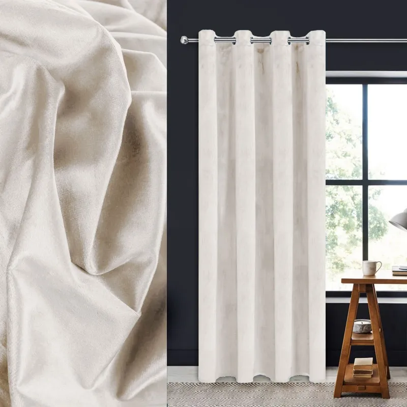 Perdea decorativă velvet ecru cu inele, 140x260 cm – poza 2