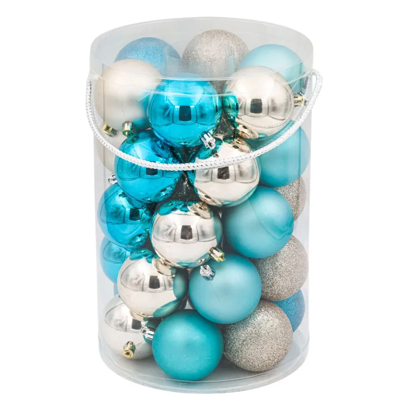 Set Globuri de Crăciun Bej Turcoaz Mat Strălucitor Glitter 7cm