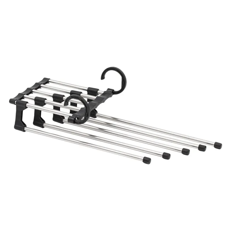Umeraș pentru pantaloni, 5 spații, metal și plastic, argintiu și negru – poza 2