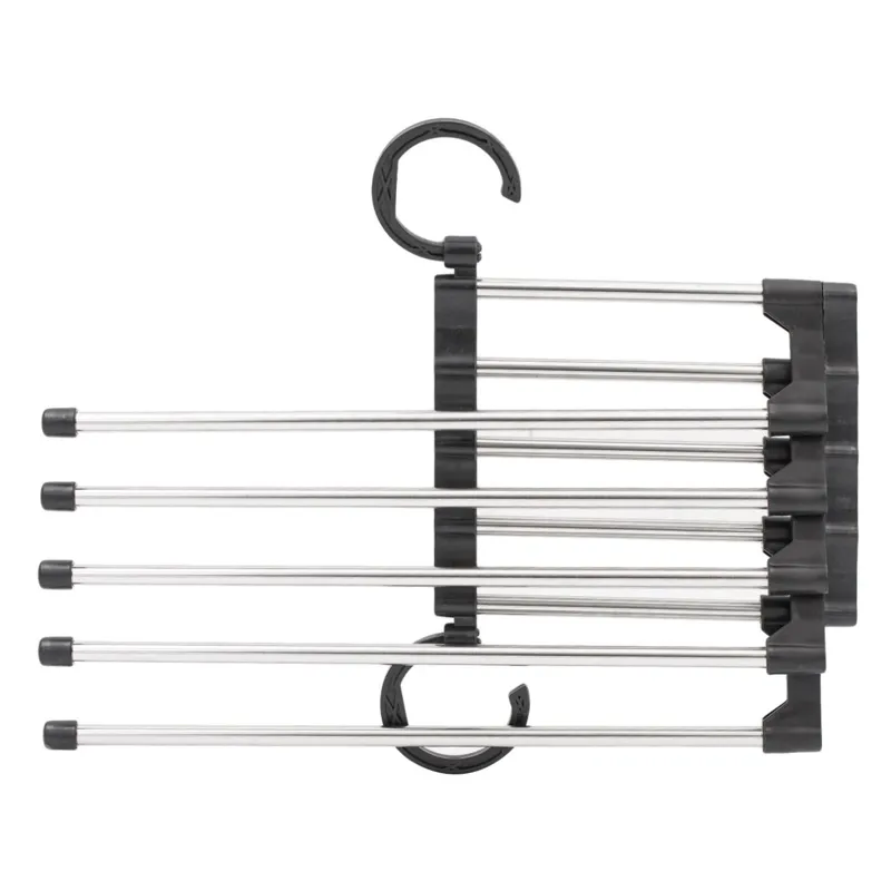 Umeraș pentru pantaloni, 5 spații, metal și plastic, argintiu și negru – poza 4